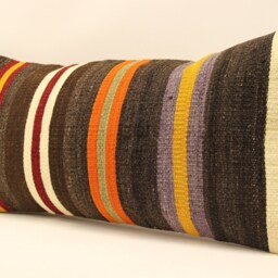 Vintage Turkish Kilim Lumbar Pillow Cover Boho Throw Cushion - 12x24 4Oaf-316 - thumbnail 3