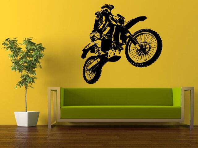 Wall Decal Vinyl Sticker Decals Peal & Stick Cheap Free Shipping Art Dirt Bike Motorcycle Biker Stunt Jumping Racing Extreme Sport L504 - image 1