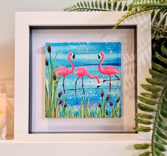 Hand-Painted Flamingo Mini Framed Art Coastal Home Decor - 15cm - image 1