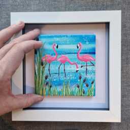 Hand-Painted Flamingo Mini Framed Art Coastal Home Decor - 15cm - thumbnail 3