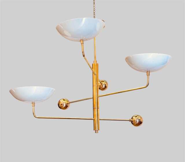 3 Curved Pendant Light - Sputnik Chandelier Linear Mid Century Modern Antique Brass Fixture - image 1