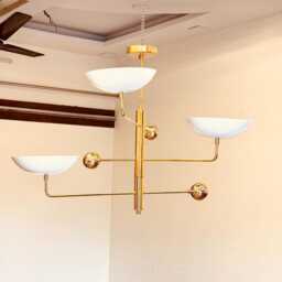 3 Curved Pendant Light - Sputnik Chandelier Linear Mid Century Modern Antique Brass Fixture - thumbnail 3