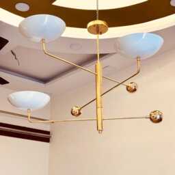 3 Curved Pendant Light - Sputnik Chandelier Linear Mid Century Modern Antique Brass Fixture - thumbnail 2