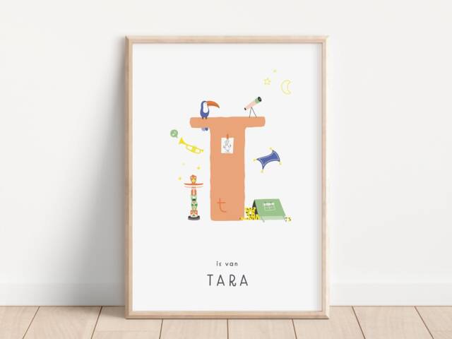 Letter T - Cheeky Colorful Poster Alphabet Name Print Custom Initial Art Playroom Wall Decor - image 1