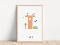 Letter T - Cheeky Colorful Poster Alphabet Name Print Custom Initial Art Playroom Wall Decor - thumbnail 1