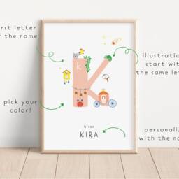 Letter T - Cheeky Colorful Poster Alphabet Name Print Custom Initial Art Playroom Wall Decor - thumbnail 4