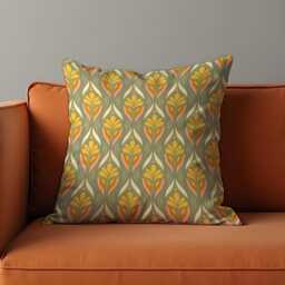 Retro Floral Cushion Cover, Olive & Mustard Art Nouveau Pillow Farmhouse Style Home Decor, Mid Century Modern Throw Case