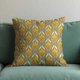 Retro Floral Cushion Cover, Olive & Mustard Art Nouveau Pillow Farmhouse Style Home Decor, Mid Century Modern Throw Case - thumbnail 3
