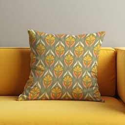 Retro Floral Cushion Cover, Olive & Mustard Art Nouveau Pillow Farmhouse Style Home Decor, Mid Century Modern Throw Case - thumbnail 2