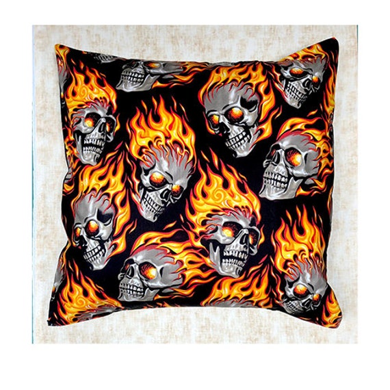 Awesome Design With Glowing Skulls On Fire ~ Cushion Cover Fits An 18 - image 1