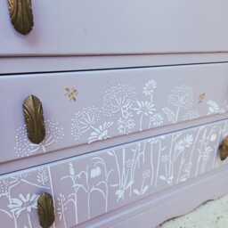 Hand Painted Harris Lebus Chest Of Drawers Floral Stencil, Dusted Heather - thumbnail 3