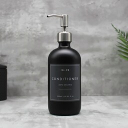 Matte Black Glass Dispenser Bottle Refillable With Silver Metal Pump & Waterproof Label, 500Ml - thumbnail 3