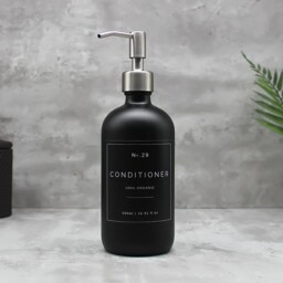 Matte Black Glass Dispenser Bottle Refillable With Silver Metal Pump & Waterproof Label, 500Ml - thumbnail 2