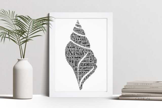 Personalised Seashell Word Art Print, Beachcombing Gift, Custom Wall Framed Picture, Present For Shell Collectors Nl - image 1