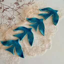 Turquoise Pottery Bird Wall Decor With Texture, Flying Swallows Sets For Room & Garden Decoration, Blue Art Ceramic, Swallow - thumbnail 3