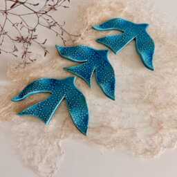 Turquoise Pottery Bird Wall Decor With Texture, Flying Swallows Sets For Room & Garden Decoration, Blue Art Ceramic, Swallow - thumbnail 2