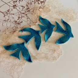 Turquoise Pottery Bird Wall Decor With Texture, Flying Swallows Sets For Room & Garden Decoration, Blue Art Ceramic, Swallow - thumbnail 2