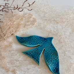 Turquoise Pottery Bird Wall Decor With Texture, Flying Swallows Sets For Room & Garden Decoration, Blue Art Ceramic, Swallow - thumbnail 4
