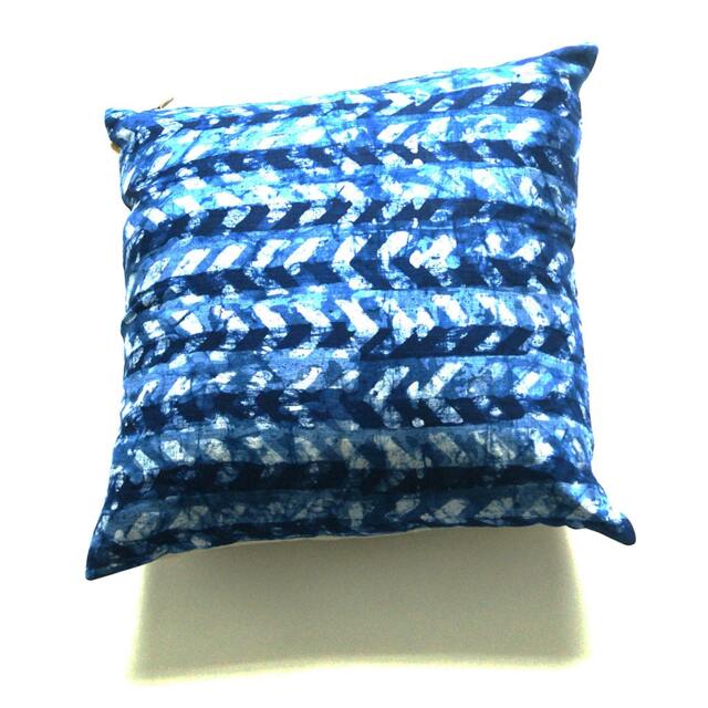 Linen Pillow Cover - Indigo Blue Chevron - Batik Blockprinted - 20x20 Throw - image 1