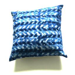 Linen Pillow Cover - Indigo Blue Chevron - Batik Blockprinted - 20x20 Throw - thumbnail 1