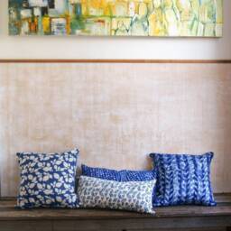 Linen Pillow Cover - Indigo Blue Chevron - Batik Blockprinted - 20x20 Throw - thumbnail 4