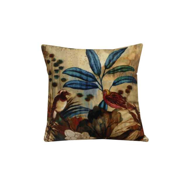 Velvet Bird Cushion Earth Tone Throw Pillow Cover, Autumnal Decor - image 1