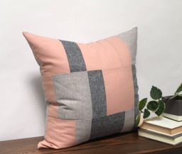 Color Block Linen Pillow Cover, Pink Gray Navy, Geometric Cushion - thumbnail 1