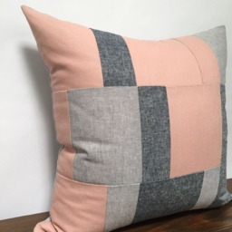 Color Block Linen Pillow Cover, Pink Gray Navy, Geometric Cushion - thumbnail 3