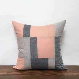 Color Block Linen Pillow Cover, Pink Gray Navy, Geometric Cushion - thumbnail 2
