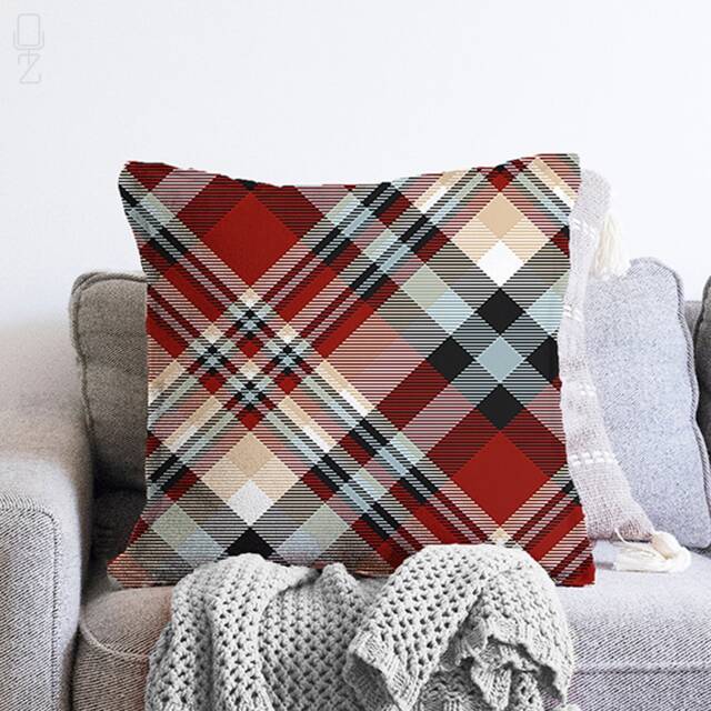 Red Tartan Plaid Cushion Cover Soft Chenille Pillow - image 1