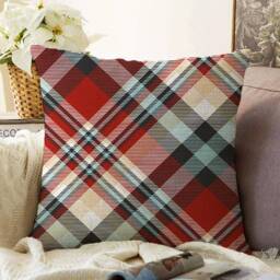 Red Tartan Plaid Cushion Cover Soft Chenille Pillow - thumbnail 2