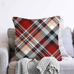 Red Tartan Plaid Cushion Cover Soft Chenille Pillow - thumbnail 1