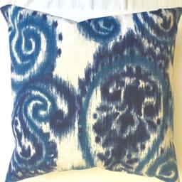 Ikat Geometric Pillow Cover - Navy, Blue, Orange, Custom Size Outdoor Rated - thumbnail 4