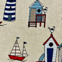 Seaside Cushion Cover, Double Sided Beach Hut Cushion, Light House Pillow, Beige, Blue Red Linen Fabric, Sailing Nautical - thumbnail 3