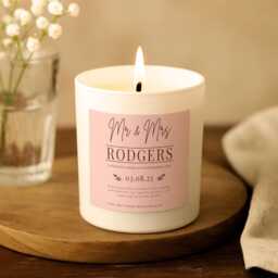 Mr & Mrs Wedding Candle - Personalised Gift For Newlyweds Custom Soy With Surname & Date Handmade Keepsake UK - thumbnail 1