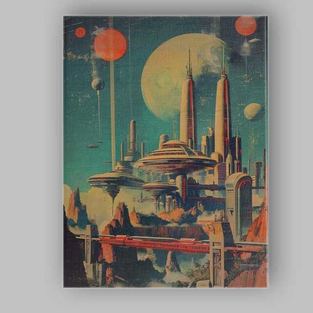 Retro Futuristic Space Colony Planetary City Canvas Wall Art Print Decor Picture Ready To Hang - image 1