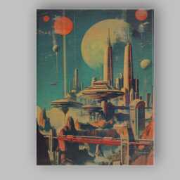 Retro Futuristic Space Colony Planetary City Canvas Wall Art Print Decor Picture Ready To Hang - thumbnail 1