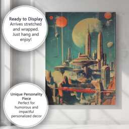 Retro Futuristic Space Colony Planetary City Canvas Wall Art Print Decor Picture Ready To Hang - thumbnail 3