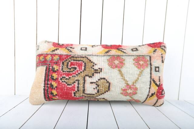 Vintage Turkish Kilim Lumbar Pillow Cover Handmade Anatolian Decor - 12x24 Inch - image 1