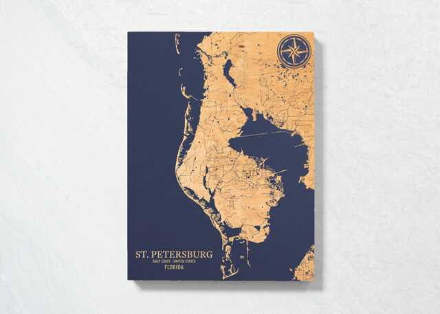 st. Petersburg, Florida Map - Engraved Wood Coastal Wall Art Sign, Beach Home House Decor Nautical Print, Unique Personalized Family Gift - image 1
