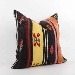 Bohemian Kilim Pillow 24'' Turkish Wool Accent Pillow - thumbnail 3
