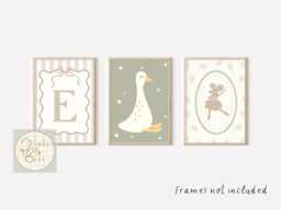 Set Of 3 Personalised Ballerina Mouse & Goose Vintage Style Wildflower Prints - Unframed - thumbnail 1