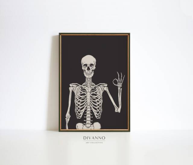 Skeleton Print, Halloween Party Wall Decor, Funny Gothic Art Modern Apartment Poster, Printable Art, Never Better Skeleton, Gift - image 1