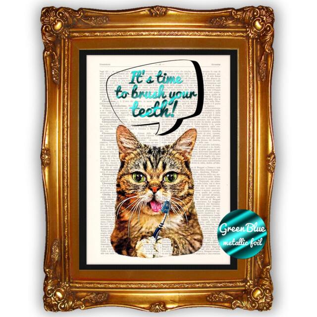 Brush Your Teeth, Boy Bathroom Decor, Home Kid Print, Wall Unique Gift, Art Wall, Cat Artwork, 27 - image 1