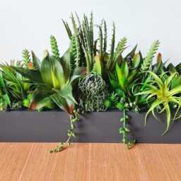 Faux Succulent Planter Artificial Foliage Wooden Centrepiece, Natural Modern Home Decor - thumbnail 4