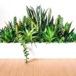 Faux Succulent Planter Artificial Foliage Wooden Centrepiece, Natural Modern Home Decor - thumbnail 2