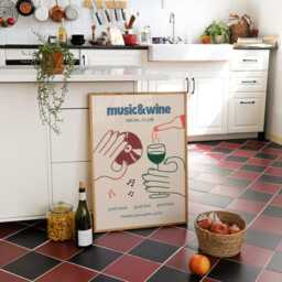 Kitchen Print, Music & Wine Illustration Wall Art, Poster, Print Decor, Hand Drawn Prints, Retro Social Club Poster - thumbnail 2