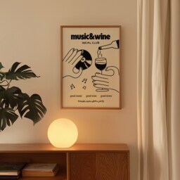 Kitchen Print, Music & Wine Illustration Wall Art, Poster, Print Decor, Hand Drawn Prints, Retro Social Club Poster - thumbnail 3