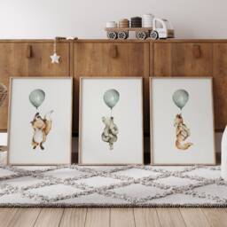 Nursery Wall Decor, Balloon Art, Nursery, Whimsical Animals, Baby Room Safari Animals Print, Playroom - thumbnail 2