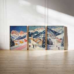 Set Of 3 Val Gardena Italy Travel Poster, Dolomites Wall Art, Mountain Print, Ski Resort Decor, Italian Alps Art - thumbnail 2
